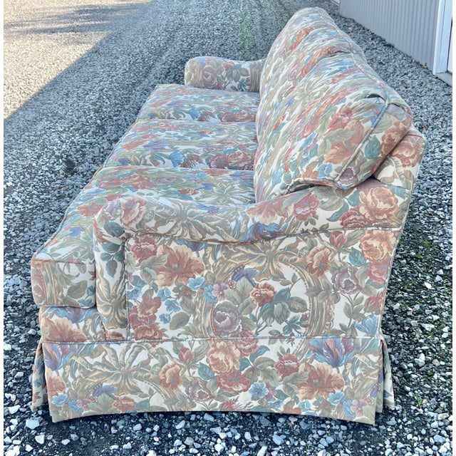 Textile Ethan Allen Traditional Skirted Three Cushion Sofa For Sale - Image 7 of 10