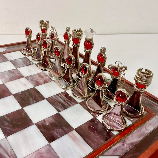 1950s Vintage Frank Lloyd Wright Arts & Crafts Boho Chic Stained Glass Chess Set - Set of 33, Atrributed For Sale - Image 12 of 18