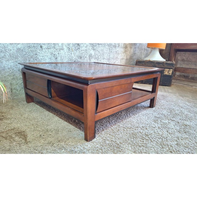 Square Coffee Table in Wood with Black Glass Top, 1990s For Sale - Image 11 of 13