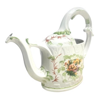 Vintage Ceramic Hand-Painted Watering Can For Sale