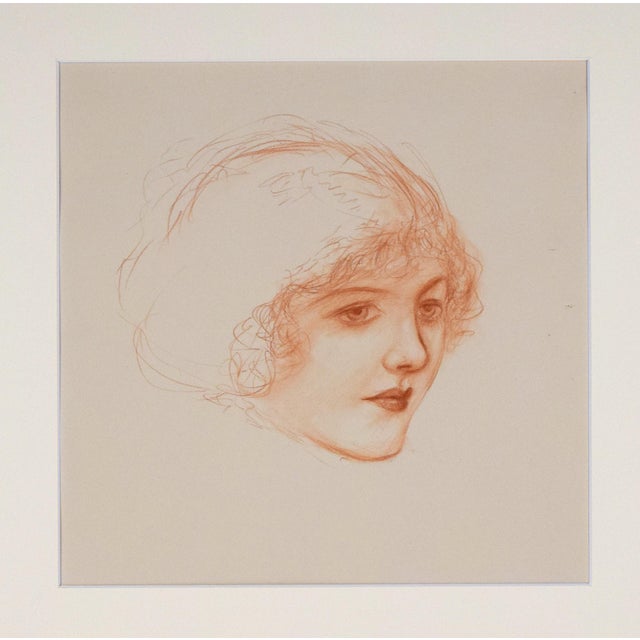 Art Deco Antique Art Deco Portrait Drawing of a Woman by Charles Sheldon C. 1920s For Sale - Image 3 of 6