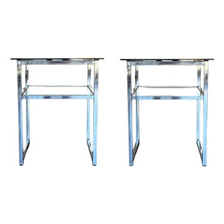 Mid Century Modern Italian Pair of Chrome Side Tables, circa 1970 For Sale