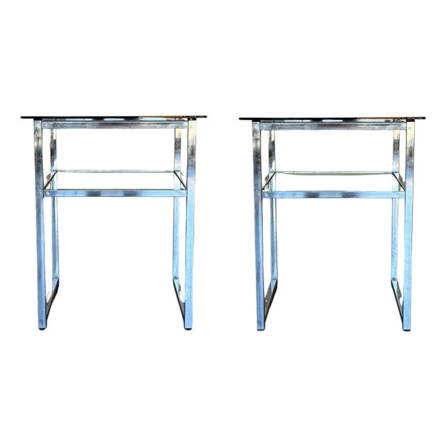 Mid Century Modern Italian Pair of Chrome Side Tables, circa 1970 For Sale