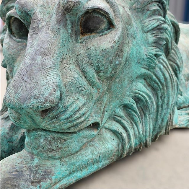 1960s Large Bronze Lions Statue a-Pair For Sale - Image 14 of 17
