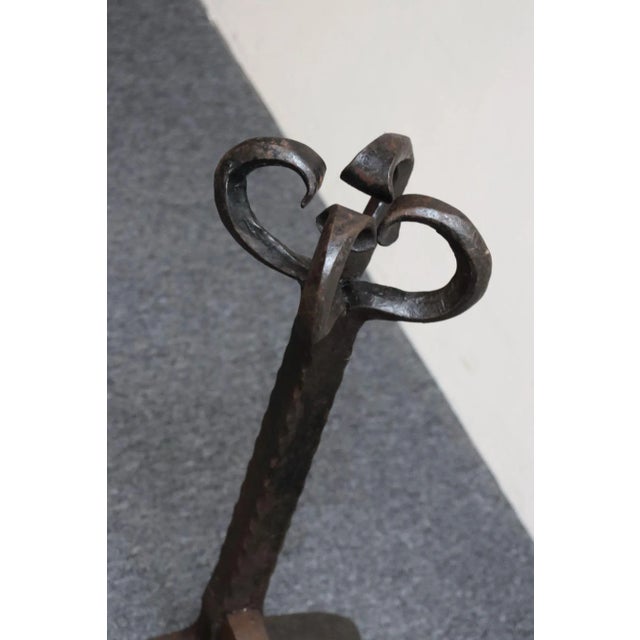 Pair of Tall Arts and Crafts Hand Forged Iron Fireplace Andirons For Sale - Image 12 of 18