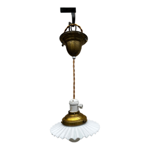Vintage Brass Fixture With Knob and Tube, Braided Wire and Pinwheel Shade