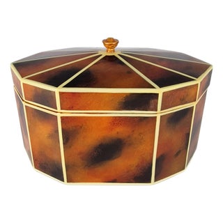 Vintage Maitland Smith Decagon Georgian Style Faux Tortoise Shell Decorative Box Caddy For Sale