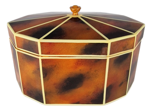 Vintage Maitland Smith Decagon Georgian Style Faux Tortoise Shell Decorative Box Caddy