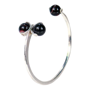 Modernist Sterling Silver & Banded Agate Bead Cuff Bracelet