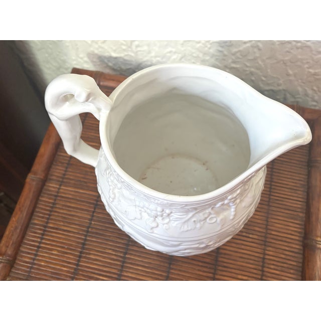 White Vintage Italian White Hunting Scene Pitcher For Sale - Image 8 of 11