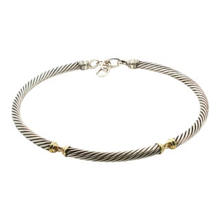 Vintage David Yurman 7mm 16" Sterling and 14k Cable Necklace For Sale