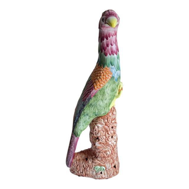 Vintage Mottahedeh Porcelain Colorful Bird Parrot Phoenix Figure Statue, Made in Italy For Sale