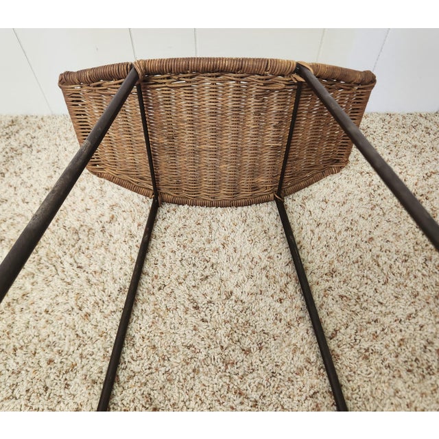 Black Mid Century Barstools Attributed to Arthur Umanoff Wicker and Iron Pair For Sale - Image 8 of 9