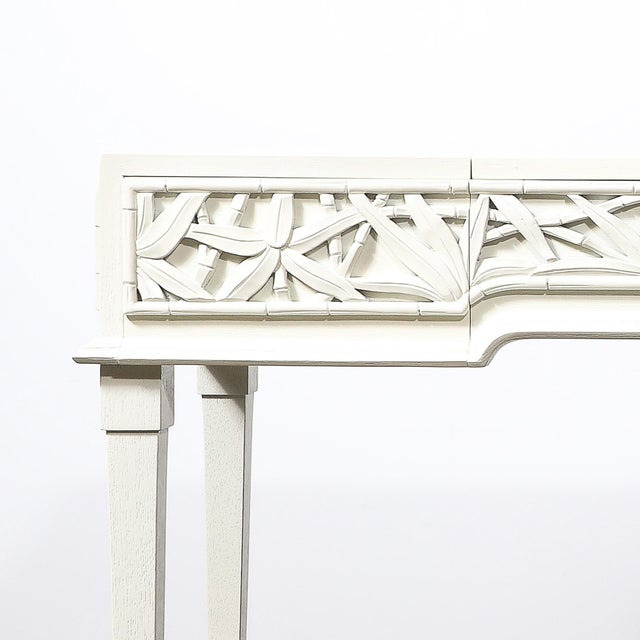 James Mont Mid-Century Vanity/Writing Desk W/ Carved Bamboo Motif Signed James Mont For Sale - Image 4 of 18