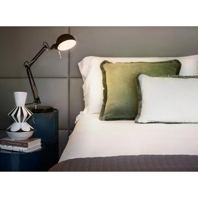 Teal Couple Happy Pillow in Teal and White Velvet with Fringes from Lo Decor, Set of 2 For Sale - Image 8 of 9