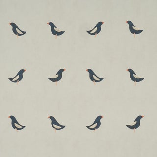 Schumacher Birds Print Wallcovering In Black On Natural For Sale