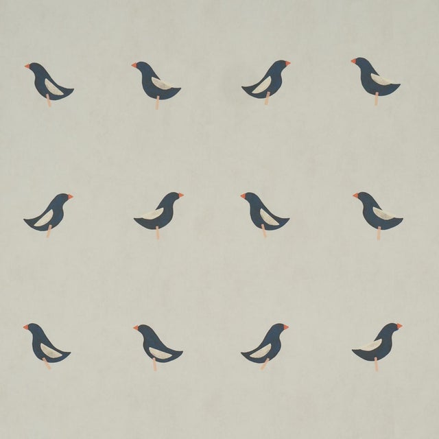Schumacher Birds Print Wallcovering In Black On Natural For Sale