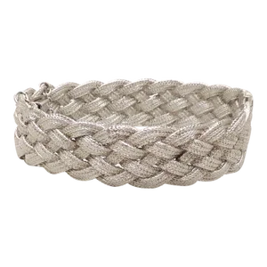 Vintage Signed Napier Rhodium Plated "Woven" Cuff Bracelet