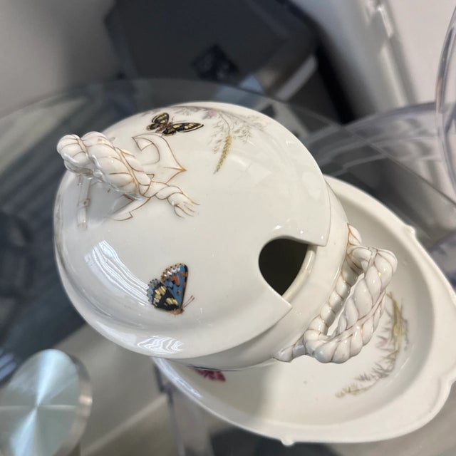 Textile “Haviland Limoges Butterfly Covered Serving Tureen With Matching Underplate — c.1875–1889” For Sale - Image 7 of 7