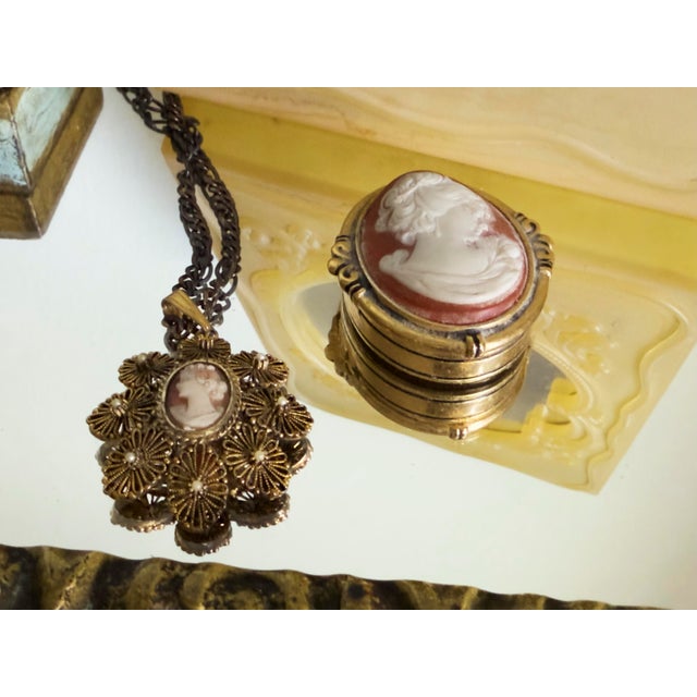 Vintage 1980s Victorian Revival Estée Lauder Cameo Solid Perfume Compact For Sale - Image 11 of 14