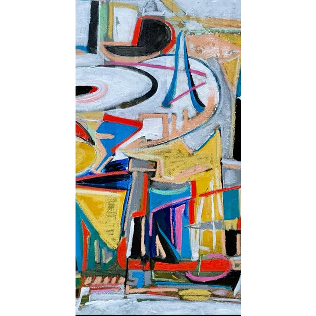 Beautiful appx 24”x24” abstract original oil on gallery stretched canvas abstract cubist painting. Listed artist John...