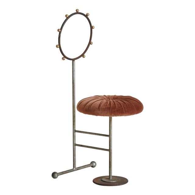 Brutalist Occasional Chair with Pleated Rust Velvet Cushion For Sale