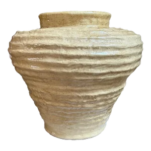 Large Scale Vintage Studio Art Yellow Glazed Pottery Coil Pot