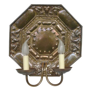 Vintage Art Nouveau Wall Lamp in Patinated Brass, 1890s For Sale