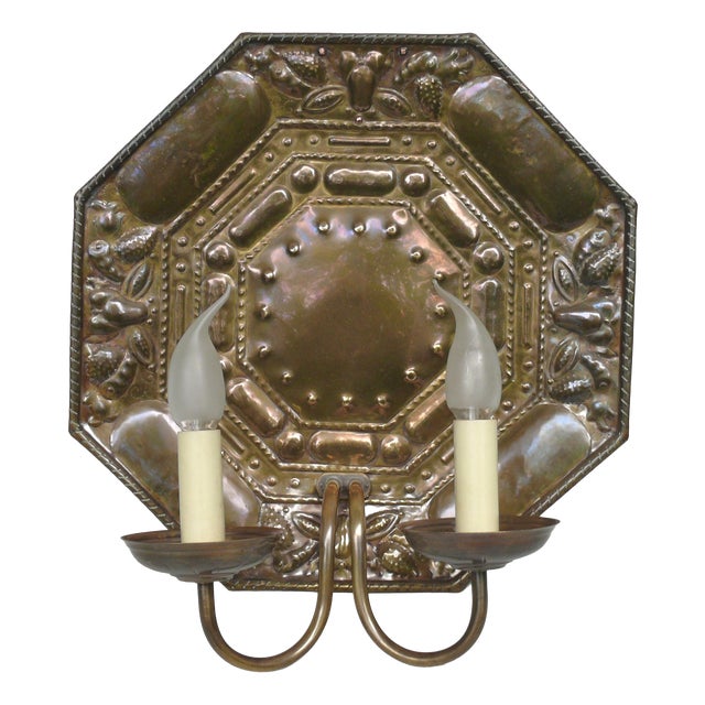 Vintage Art Nouveau Wall Lamp in Patinated Brass, 1890s For Sale