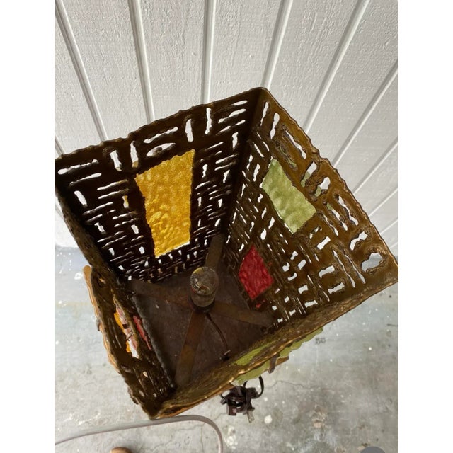 Late 20th Century Vintage Brutalist Sculpture Steel and Thick Italian Art Glass Panels Modern Art Lamp For Sale - Image 5 of 7