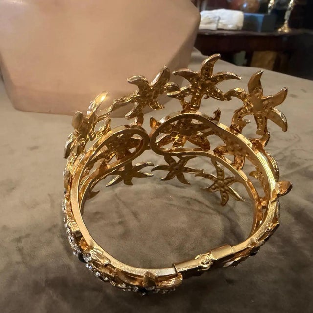 2000s Vintage Costume Jewelry Gilded Metal and Crystals Italian Bangle Bracelet For Sale - Image 12 of 13