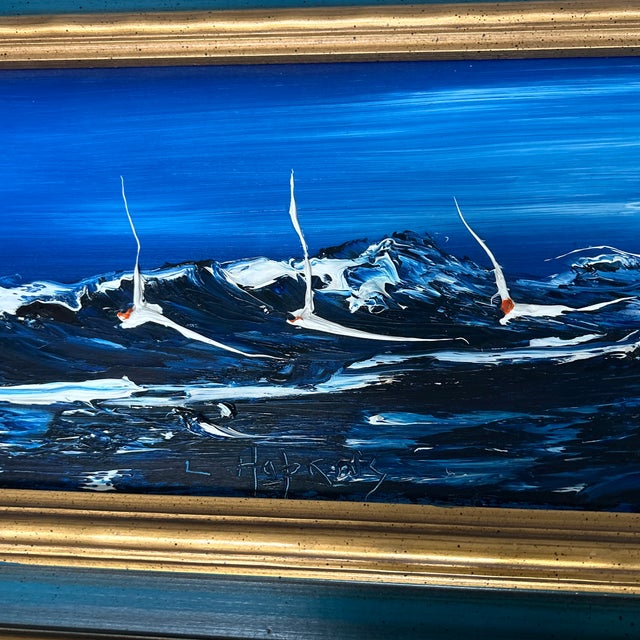Paint 5 1970’s Impressionist Beach Harbor Scene Seascape Paintings - Set of Five For Sale - Image 7 of 12
