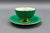 Anysley j.a. Bailey Signed Vintage Pink Cabbage Rose Green Gold Tea Cup & Saucer For Sale In Miami - Image 6 of 12