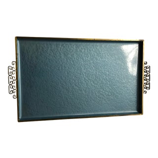 Mid-Century Kyes Moire Glaze Serving Tray With Gilt Handles For Sale