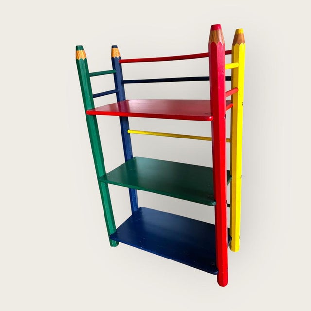 Wood Postmodern Crayons Collection Clairefontaine Shelf by Pierre Sala, France, 1980s For Sale - Image 7 of 12