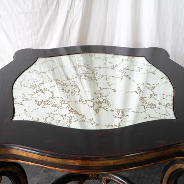 Coffee 1980s Set of 3 Custom Accent Side Tables With Antiqued Silver Mirrored Tops For Sale - Image 8 of 9