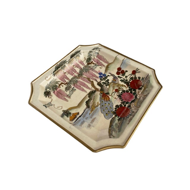 Mid-Century Modern Hand-Painted Japanese Peacock Tray Plate For Sale - Image 3 of 12