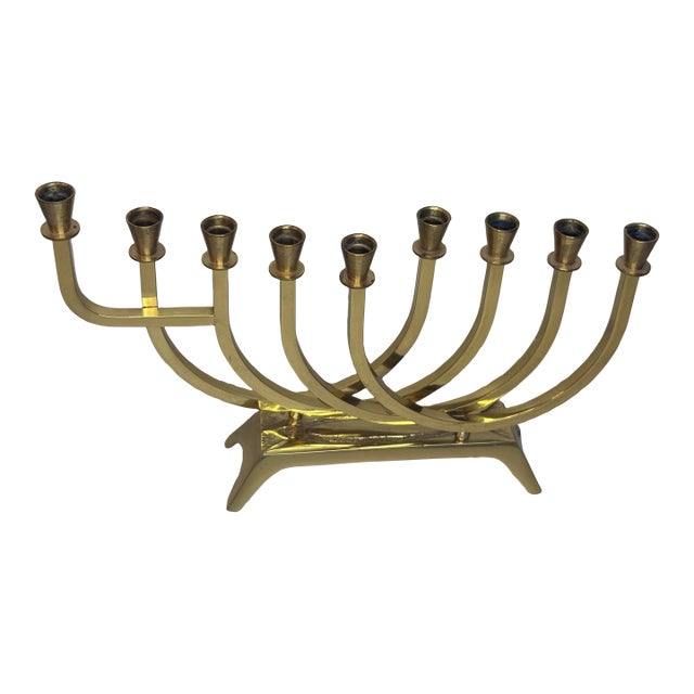Vintage Wainberg Israel Brass Hanukkah Menorah Mid Century Modern 9 Arm For Sale