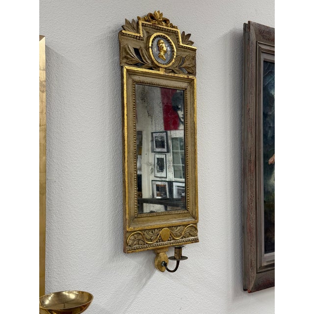 18th Century Gustavian Gilt Cameo Mirror with Added Later Sconce For Sale - Image 9 of 18