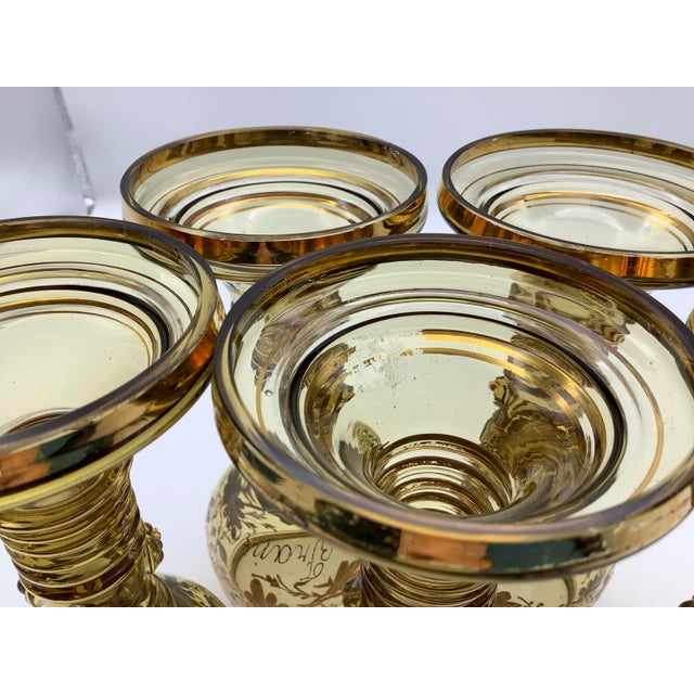 Antique Moser Bohemian Clear Gilded Blown Glass Wine Goblet, With Gold Floral Flowers and Leafs on Stem With Open End, Set of 5 For Sale In Sacramento - Image 6 of 12