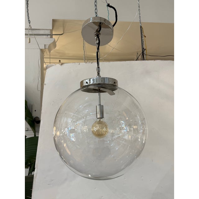 Modern Restoration Hardware Parisian Architectural Clear Glass Poste Pendant For Sale - Image 3 of 12