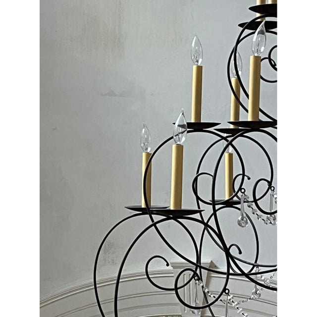 Late 20th Century Vintage French Chateau Style Wrought Iron and Crystal Chandelier For Sale - Image 9 of 11