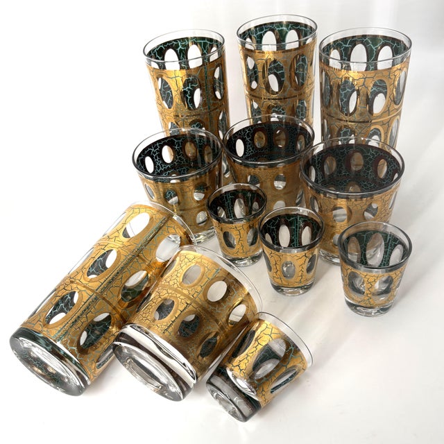 Gold Culver “Pisa” Crackle Gold 12-Piece Barware Set, Circa 1960 For Sale - Image 8 of 10