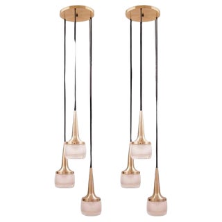 Brass Glass Cascade Fixtures attributed to Staff, 1960s, Set of 2 For Sale