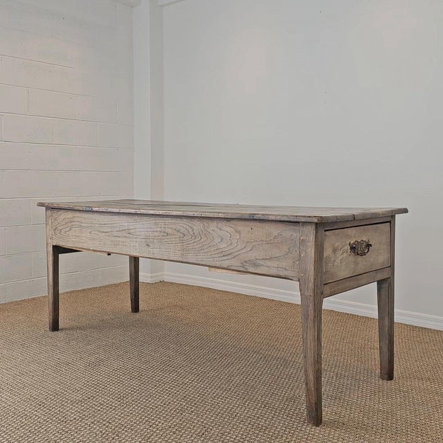 Late 19th Century Antique French Elm Farm Dining Table With Drawers - Circa 1870 For Sale - Image 5 of 15