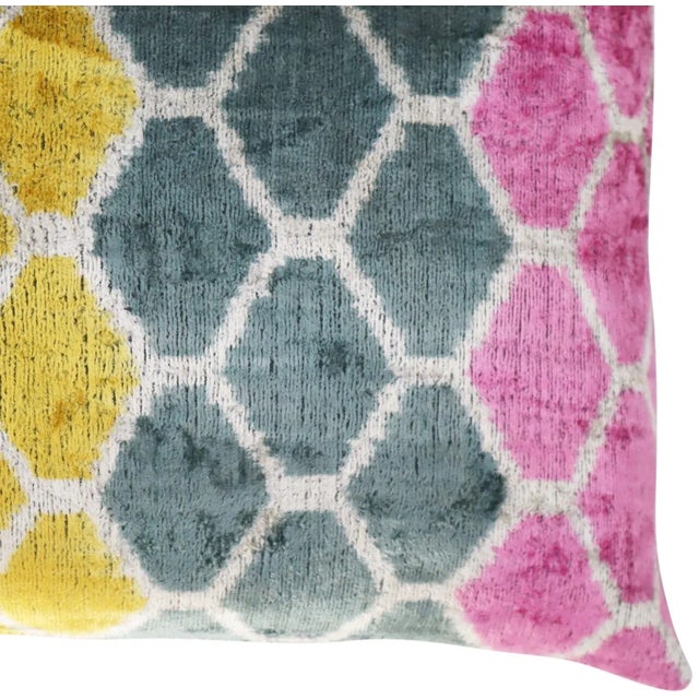 Contemporary Gold Gray Pink Velvet Throw Pillow & Down Insert For Sale In San Francisco - Image 6 of 12