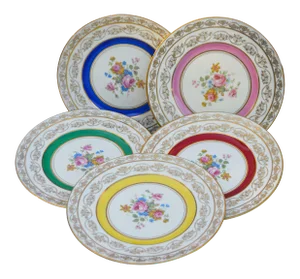 Vintage Colorful Porcelain Plates- Set of 5