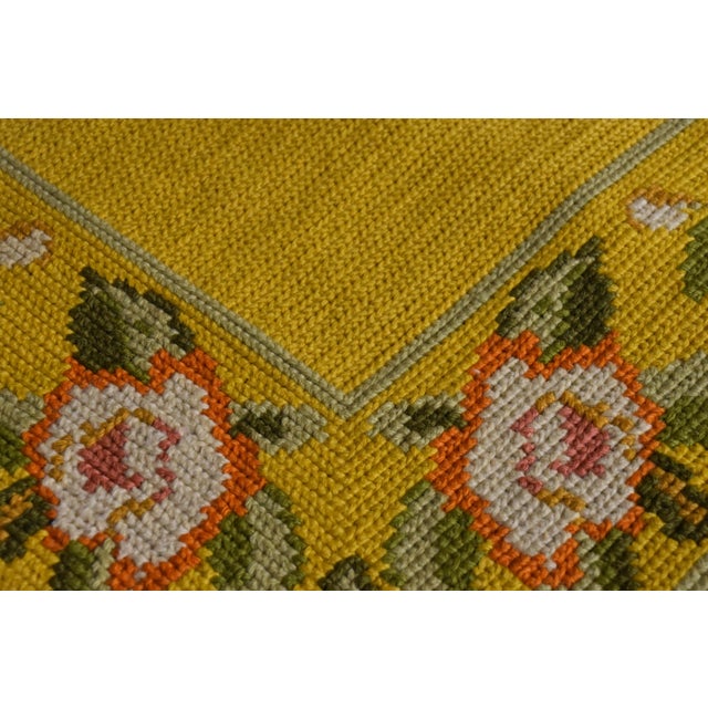 20th Century Yellow Arraiolos Rug with Pink and Green Flowers, Portugal, 1900s For Sale - Image 12 of 18