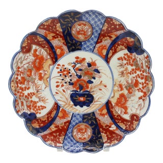 C. 1860s Japanese Scalloped Imari Chop Plate For Sale
