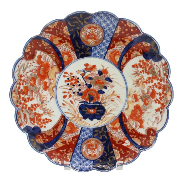 C. 1860s Japanese Scalloped Imari Chop Plate For Sale